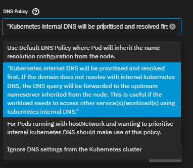 TrueNAS DNS policy dropdown